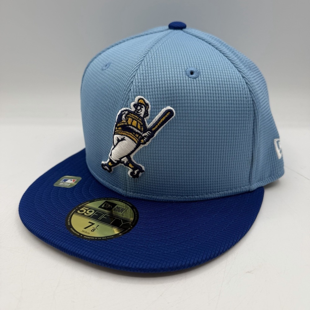 New Era 59Fifty Milwaukee Brewers Barrel Man Hat Cap 7 1/8 Blue 2024 BP Fitted